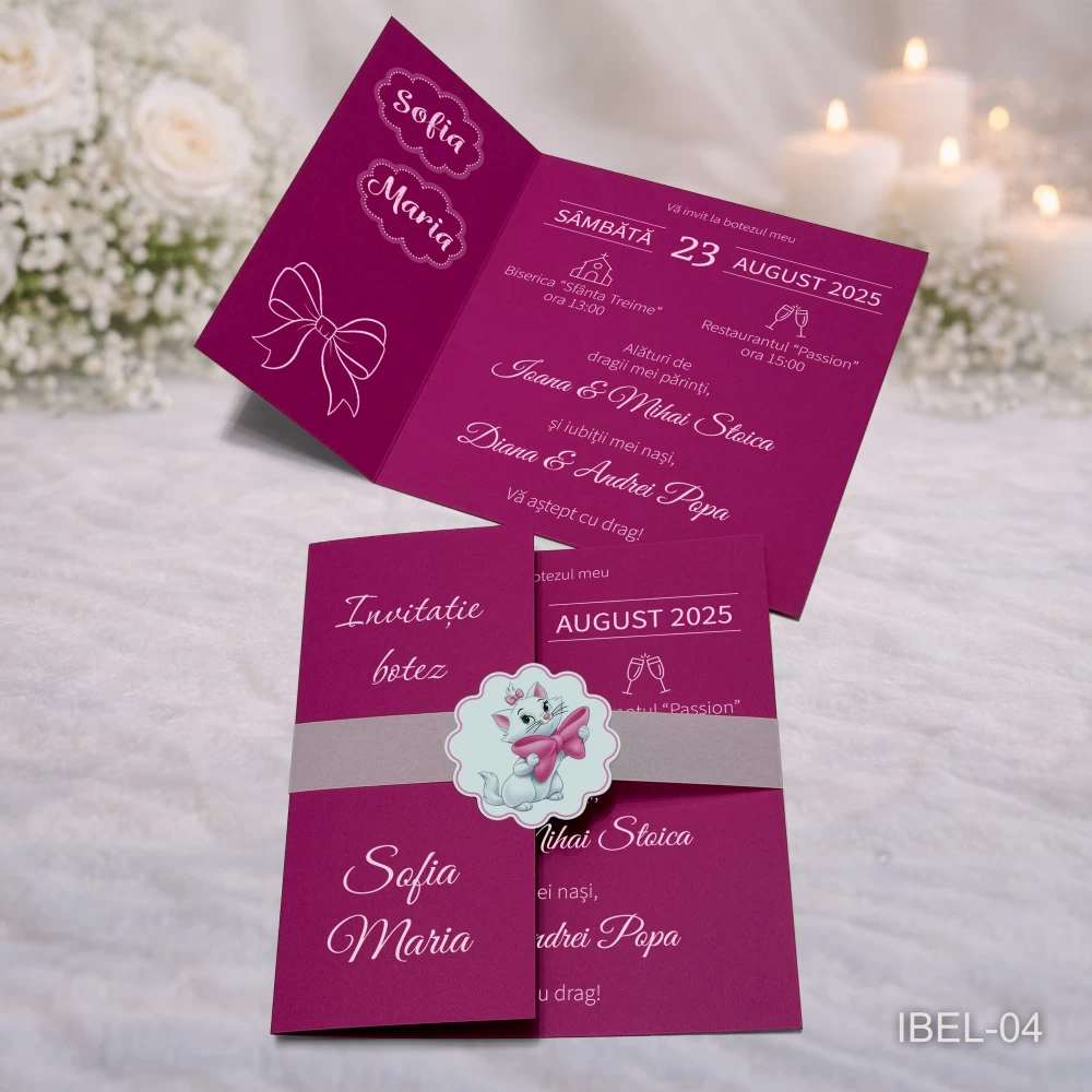 invitatii botez personalizate Pisicuta Marie
