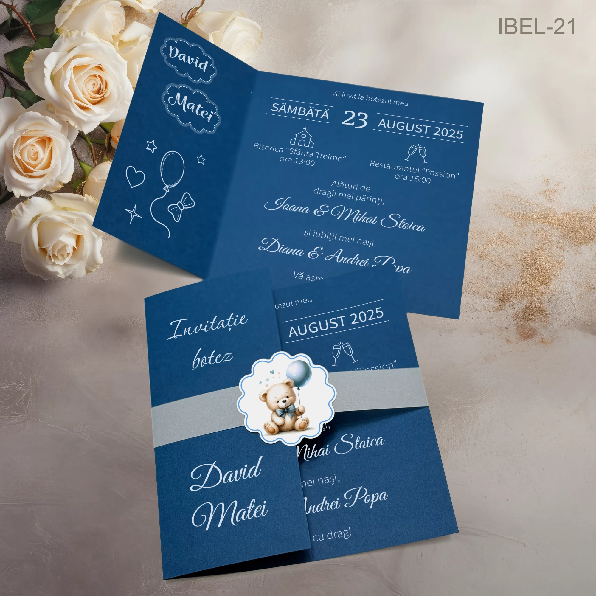 invitatii botez ursulet baieti IBEL-21 invitatii botez ursulet baieti
