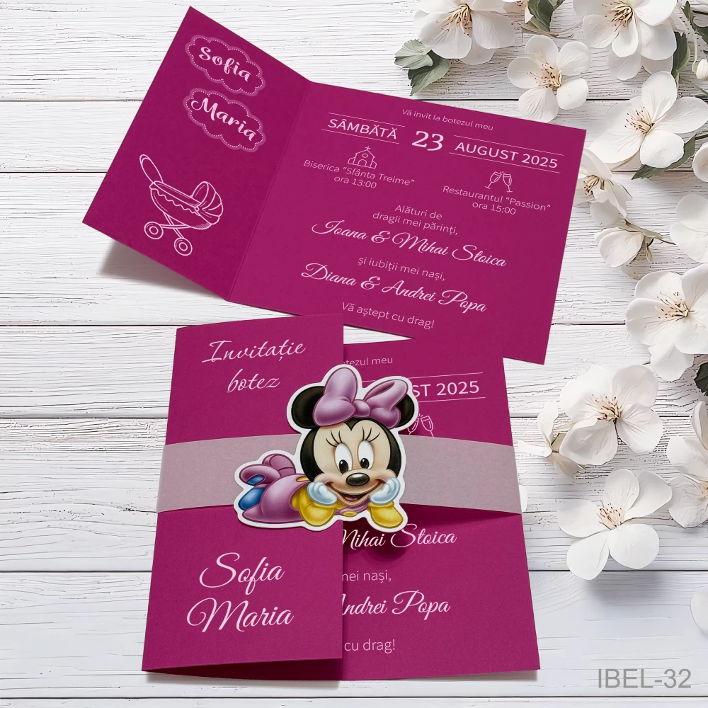 invitatii botez Minnie Mouse fetite