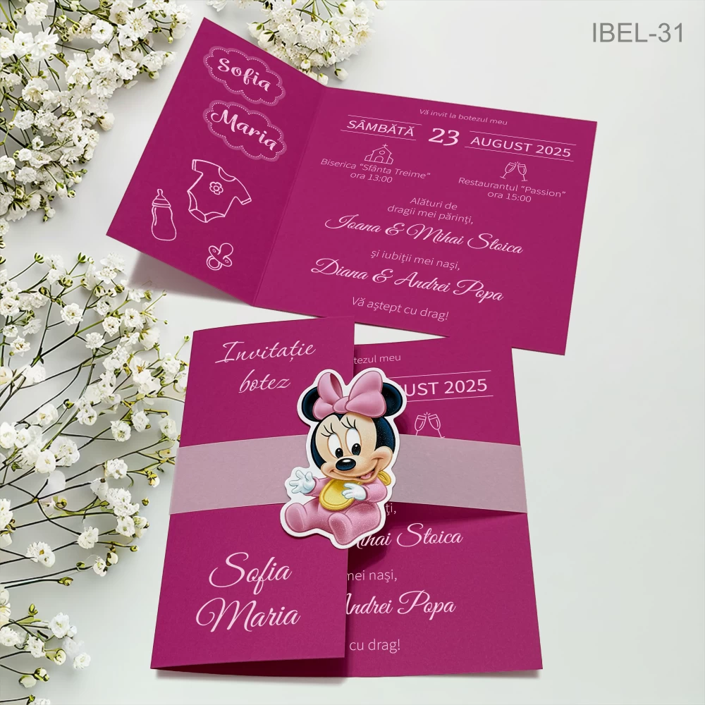 invitatii botez fetita Minnie Mouse