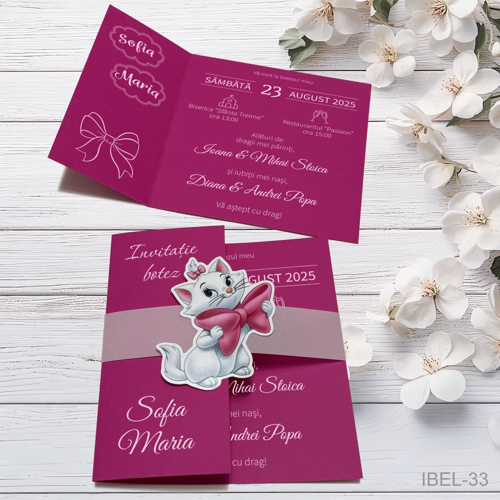 invitatii botez fetita Pisicuta Marie