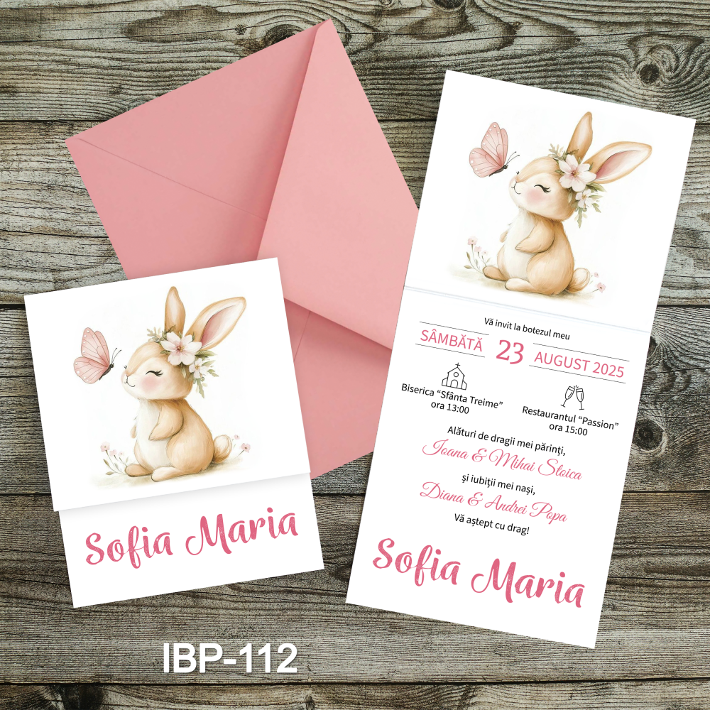 invitatii botez fetite iepuras