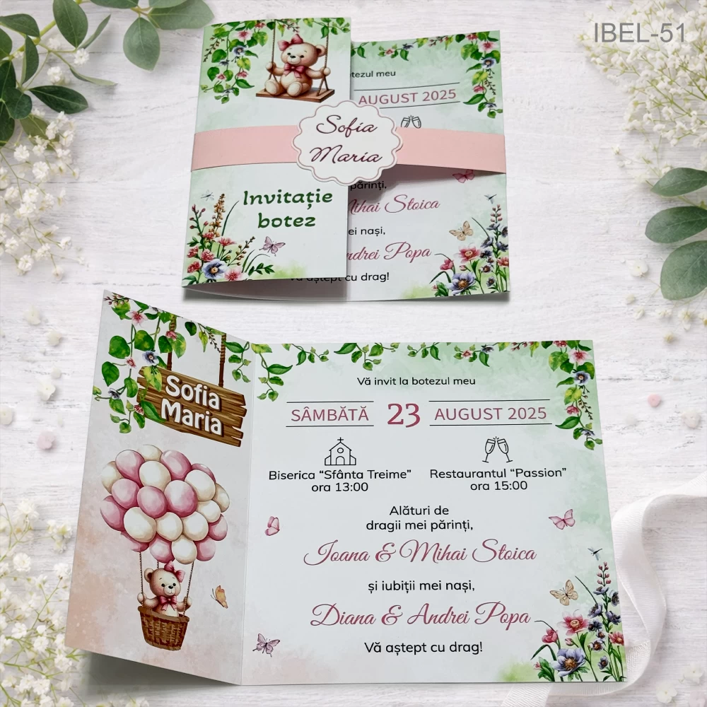 invitatii botez ursulet cu baloane