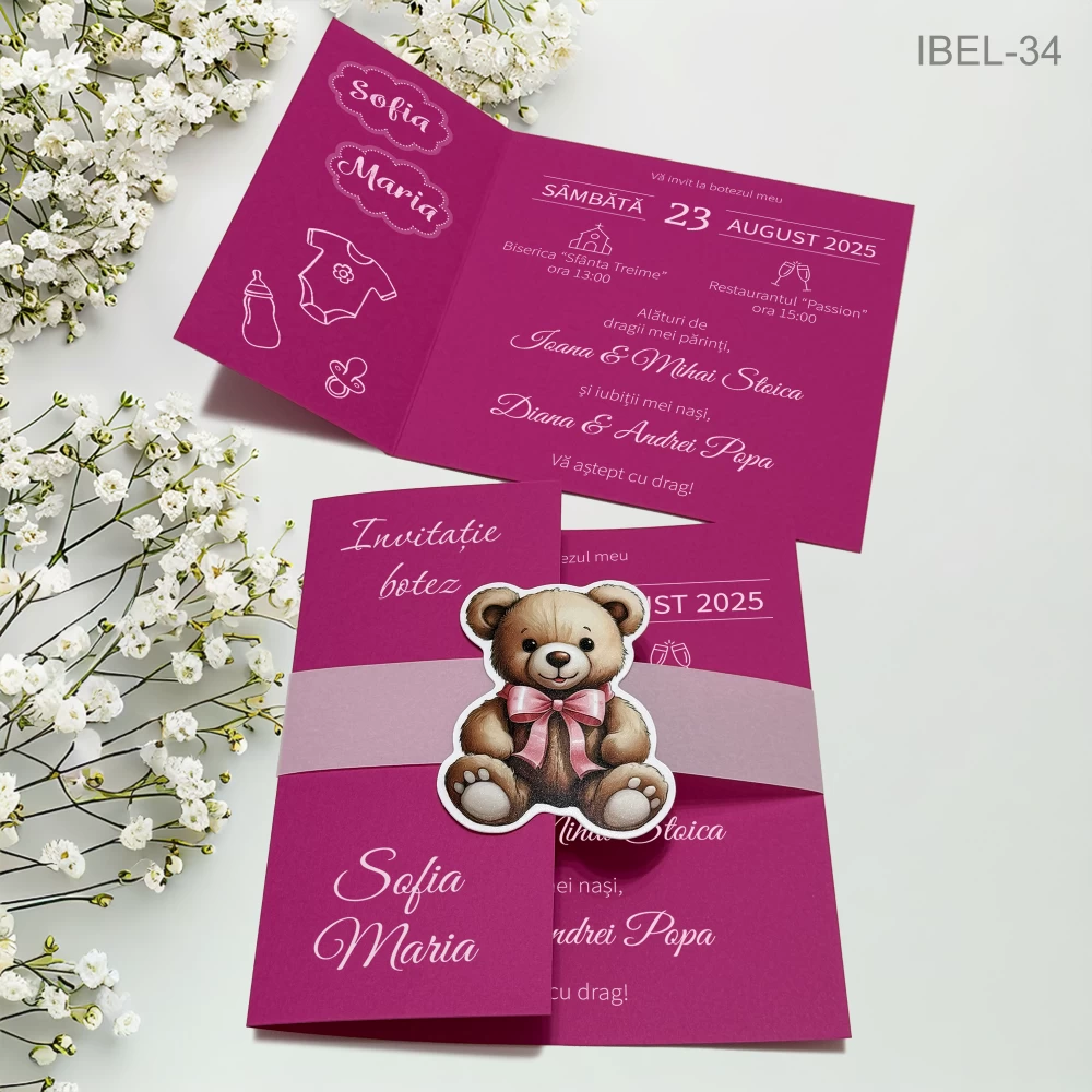 invitatii botez ursulet fetita