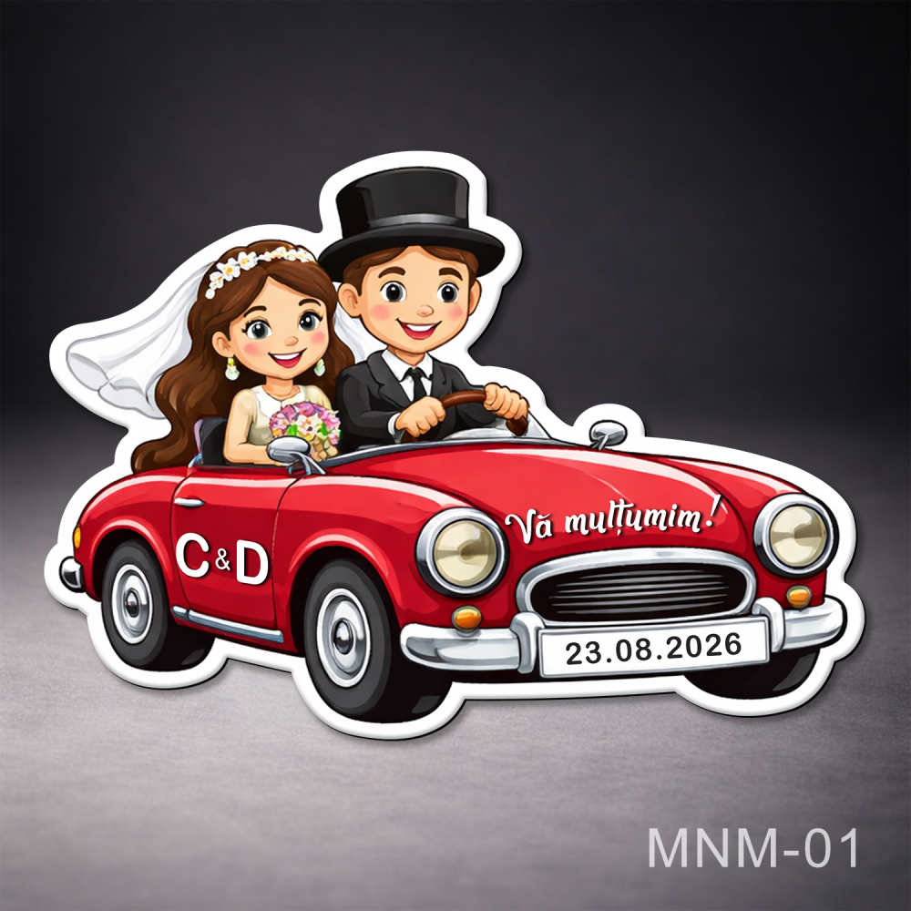 marturii nunta magnetice masina cu mire si mireasa