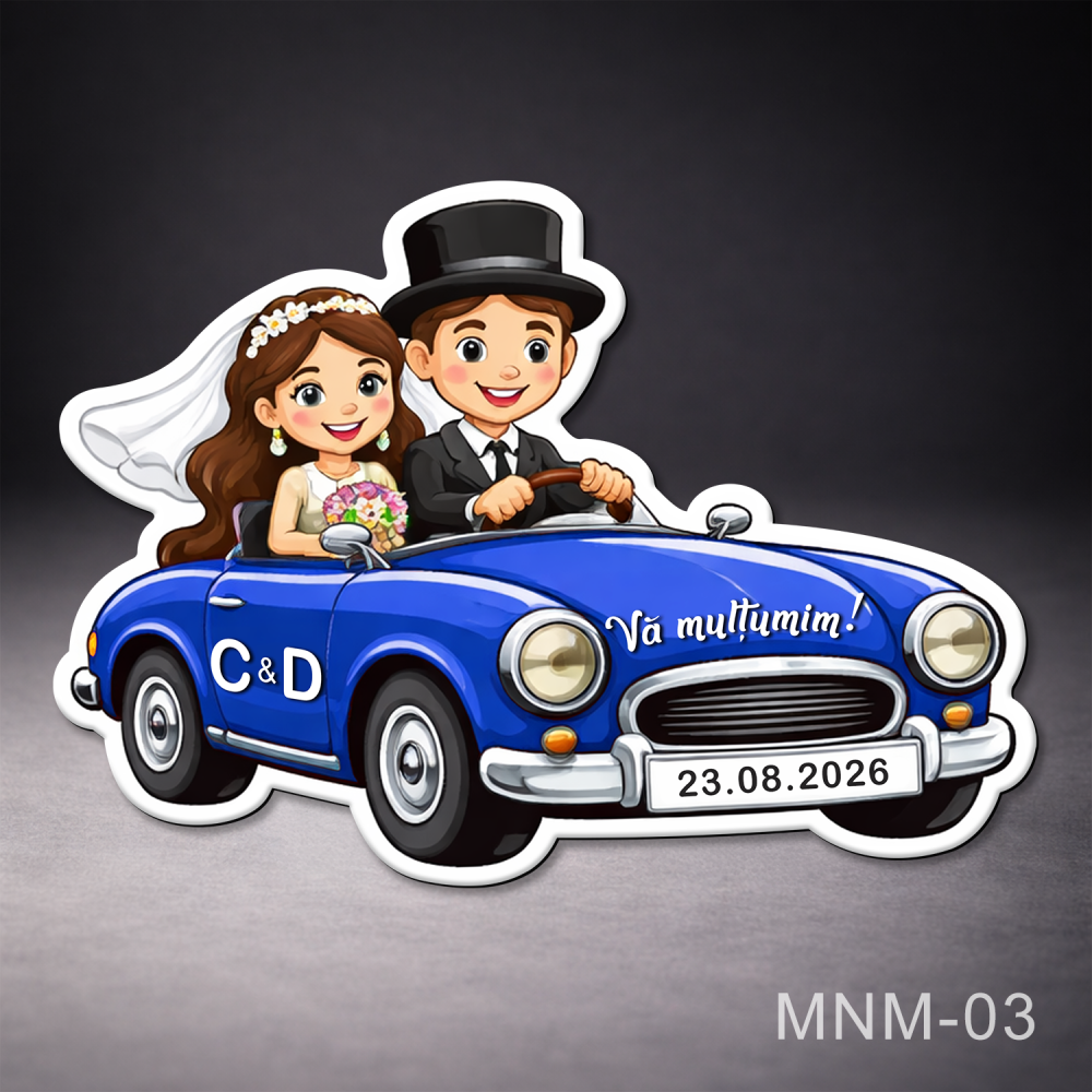 marturii nunta magnetice masina cu mire si mireasa