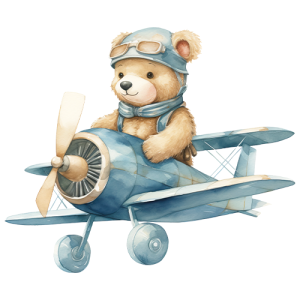 Ursulet in avion albastru